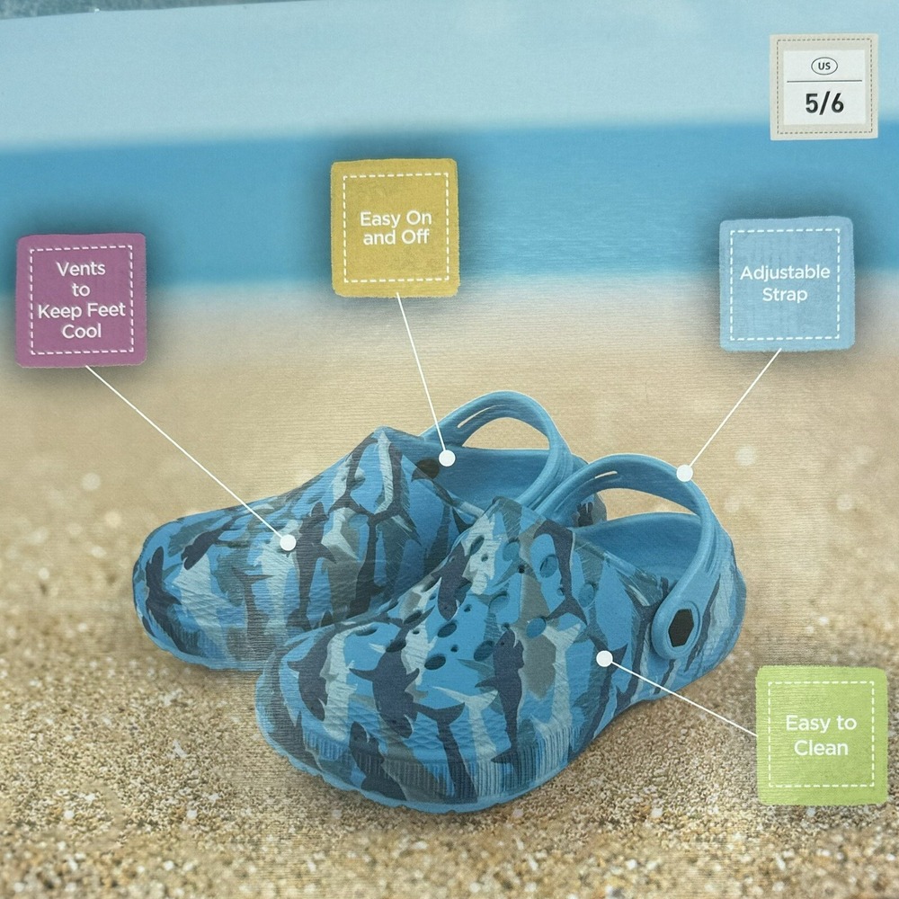 TODDLER Unisex 5/6-Blue Camo Summer Clogs Shoes- Beach/ Splash Pad/ Pool - Picture 4 of 5